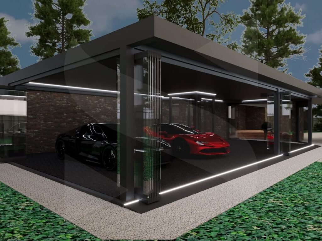 Modern aluminum carport with LED lighting
