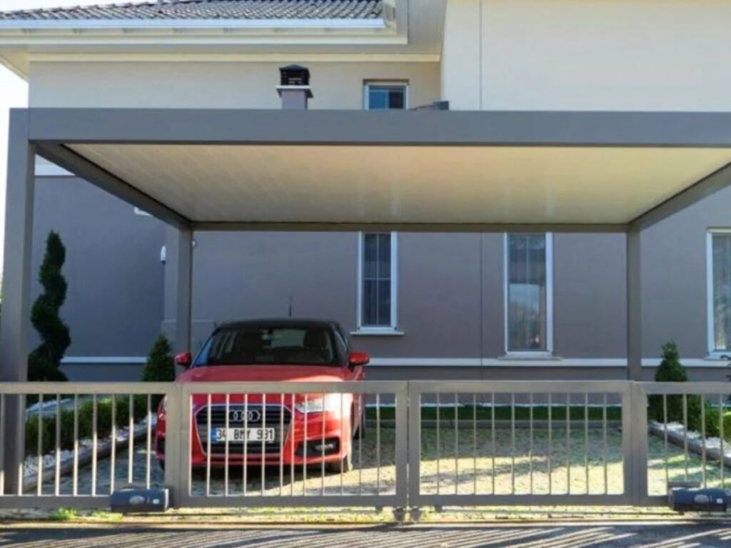 Aluminum carport roof over a driveway