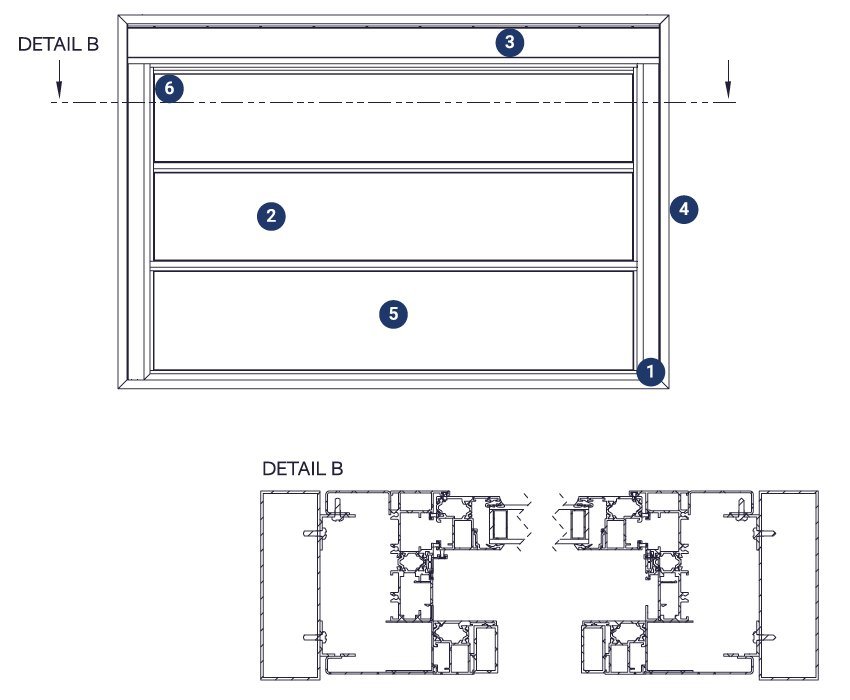 Guillotine glass system design specs diagram