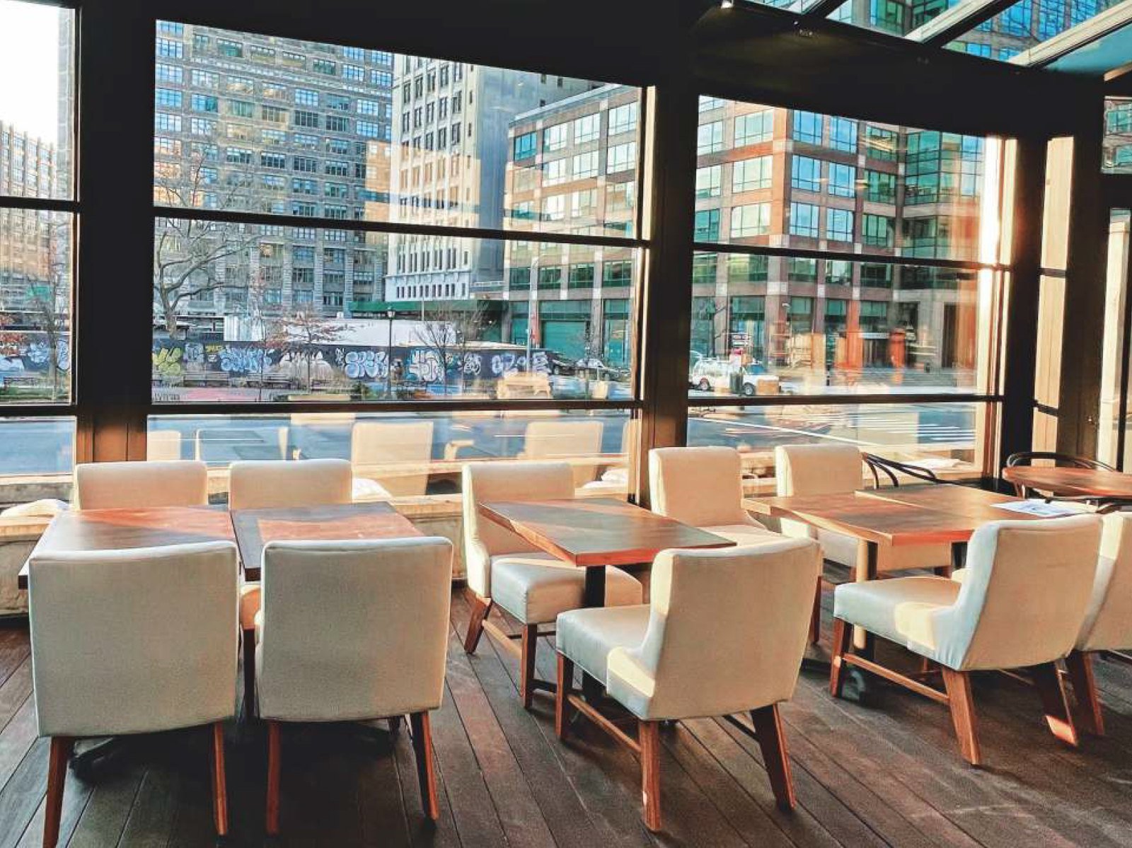 Restaurant dining room behind guillotine glass