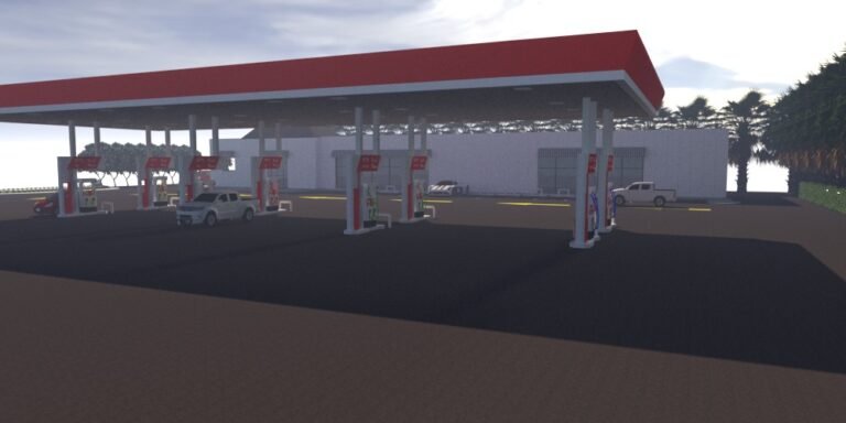 Gas station convenience store built with insulated sandwich panels - rendering
