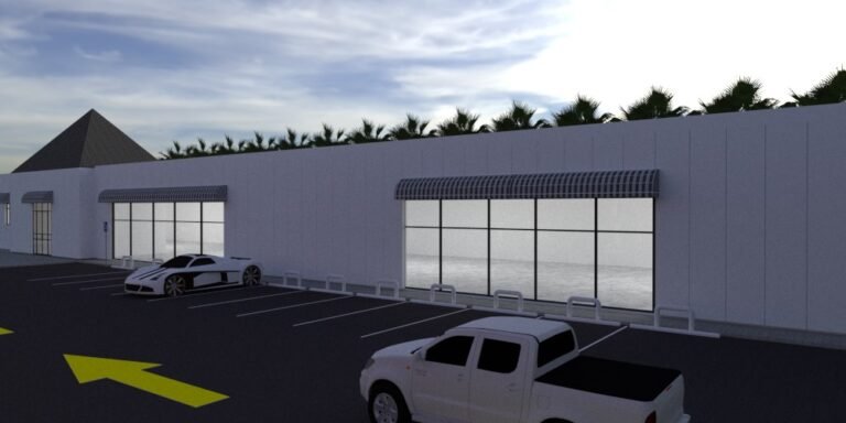 Gas station convenience store built with insulated sandwich panels - rendering