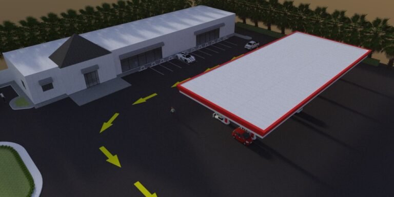 Gas station convenience store built with insulated sandwich panels - rendering