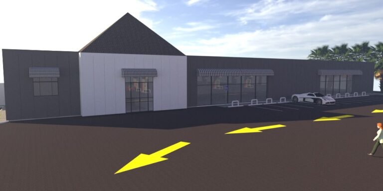 Gas station convenience store built with insulated sandwich panels - rendering