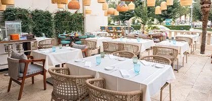 Contract outdoor and restaurant furniture collection in a hospitality venue