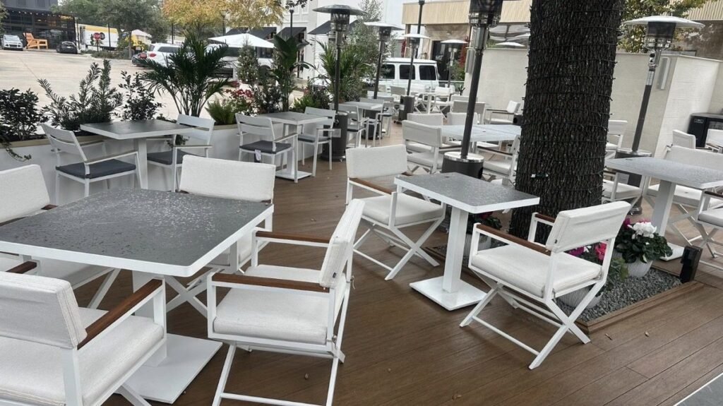 slo outdoor dining patio white aluminum